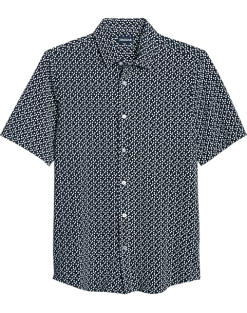 Haggar Modern Fit Short Sleeve Pique Sport Shirt, Dark Blue