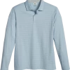 Joseph Abboud Modern Fit Long Sleeve Polo Shirt, Light Blue Slub Stripe -Men Clothing Shop MW40 6MVJ 26 JOSEPH ABBOUD LT BLUE MAIN