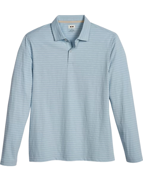 Joseph Abboud Modern Fit Long Sleeve Polo Shirt, Light Blue Slub Stripe 3 Joseph Abboud Modern Fit Long Sleeve Polo Shirt, Light Blue Slub Stripe