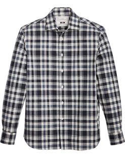 Joseph Abboud Modern Fit Slub Sport Shirt, Navy Plaid