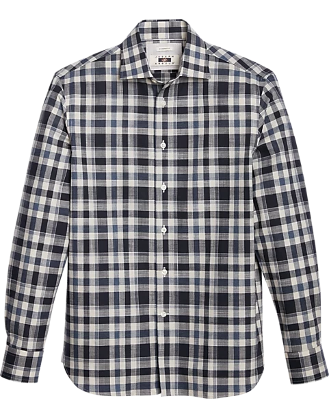 Joseph Abboud Modern Fit Slub Sport Shirt, Navy Plaid 3 Joseph Abboud Modern Fit Slub Sport Shirt, Navy Plaid
