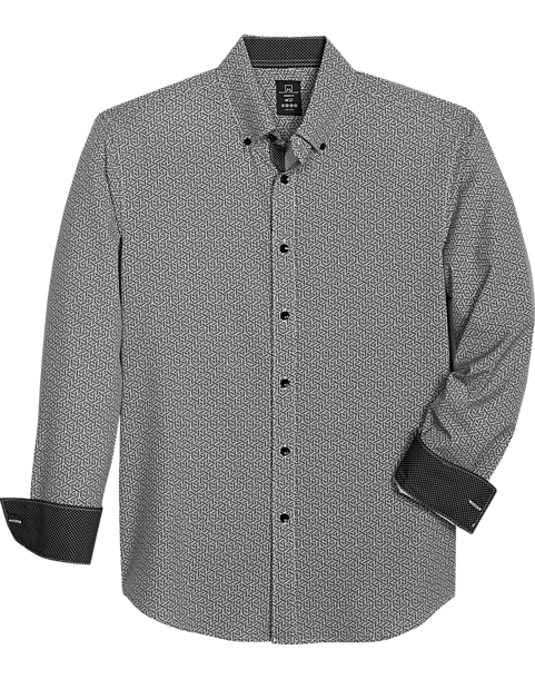 Michael Strahan Four-Way Stretch Modern Fit Sport Shirt, Black Geo-Pinwheel 3 Michael Strahan Four-Way Stretch Modern Fit Sport Shirt, Black Geo-Pinwheel