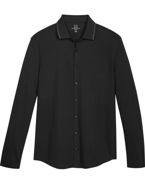 Michael Strahan Modern Fit Popcorn Knit Sport Shirt, Black 3 Michael Strahan Modern Fit Popcorn Knit Sport Shirt, Black