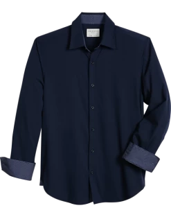 Con.Struct Four-Way Stretch Slim Fit Spread Collar Sport Shirt, Navy