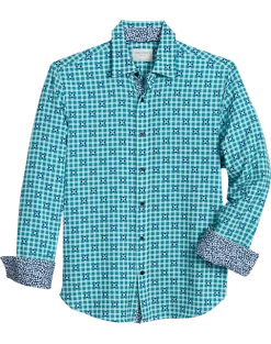 Con.Struct Slim Fit Spread Collar Sport Shirt Green And Blue