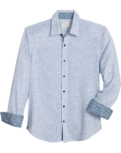 Con.Struct Slim Fit Spread Collar Sport Shirt, White And Blue Seersucker