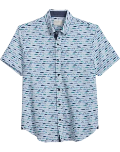 Con.Struct Slim Fit Short Sleeve Sport Shirt, Green & Blue Cars