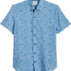 Con.Struct Slim Fit Short Sleeve Sport Shirt, Blue Chambray Sharks -Men Clothing Shop MW40 6MY4 14 CONSTRUCT BLUE MAIN