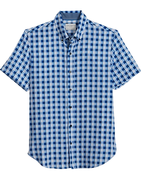 Con.Struct Slim Fit Short Sleeve Sport Shirt, White & Blue Gingham 3 Con.Struct Slim Fit Short Sleeve Sport Shirt, White & Blue Gingham