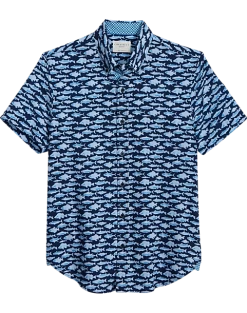 Con.Struct Slim Fit Short Sleeve Sport Shirt Navy & Blue Fish