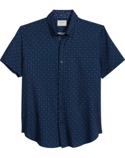 Con.Struct Slim Fit Short Sleeve Sport Shirt, Navy & White Dot