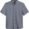 Michael Strahan Four-Way Modern Fit Button Down Collar Sport Shirt, Gray Floral -Men Clothing Shop MW40 6MYX 04 MICHAEL STRAHAN GRAY MAIN
