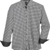 Michael Strahan Modern Fit Four-Way Stretch Sport Shirt, White & Gray Grid