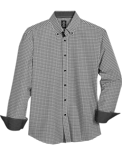 Michael Strahan Modern Fit Four-Way Stretch Sport Shirt, White & Gray Grid