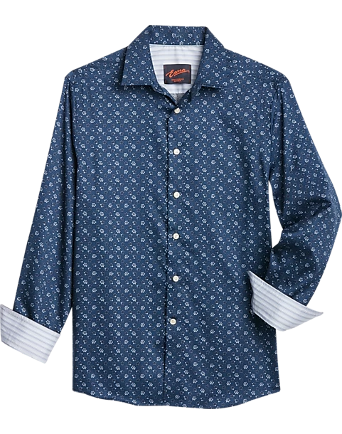 Egara Slim Fit Sport Shirt, Navy Hibiscus Print 3 Egara Slim Fit Sport Shirt, Navy Hibiscus Print
