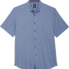 Michael Strahan Modern Fit 4-Way Stretch Short Sleeve Sport Shirt, Blue Cube Pattern -Men Clothing Shop MW40 6N0Y 14 MICHAEL STRAHAN MED BLUE MAIN