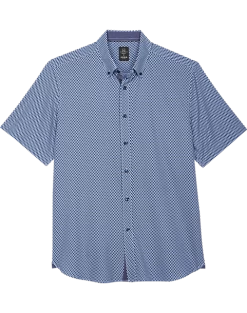 Michael Strahan Modern Fit 4-Way Stretch Short Sleeve Sport Shirt, Blue Cube Pattern
