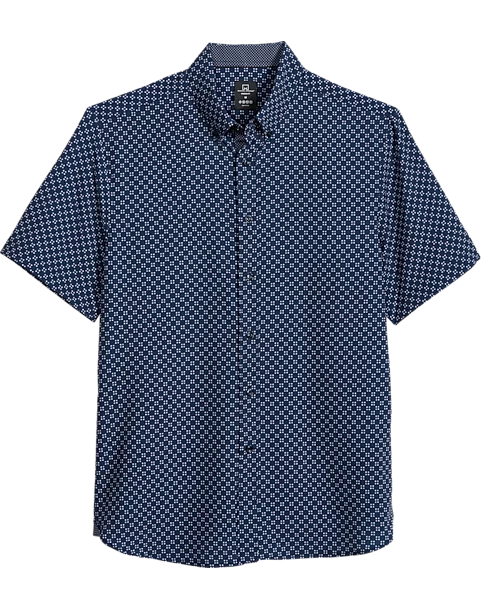 Michael Strahan Modern Fit 4-Way Stretch Short Sleeve Sport Shirt, Navy Square Check 3 Michael Strahan Modern Fit 4-Way Stretch Short Sleeve Sport Shirt, Navy Square Check
