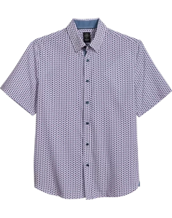 Michael Strahan Modern Fit 4-Way Stretch Short Sleeve Sport Shirt, Pink & Blue Oval