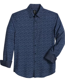 Michael Strahan Modern Fit Spread Collar Four-Way Stretch Sport Shirt, Navy Floral