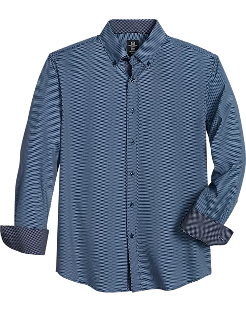 Michael Strahan Modern Fit Button-Down Collar Four-Way Stretch Sport Shirt, Navy Mesh Netting Print 3 Michael Strahan Modern Fit Button-Down Collar Four-Way Stretch Sport Shirt, Navy Mesh Netting Print