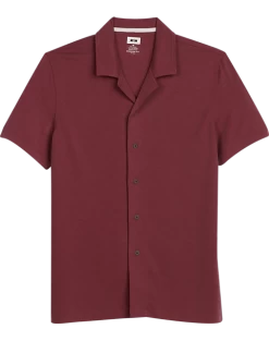 Joseph Abboud Modern Fit Short Sleeve Camp Shirt, Brick Red
