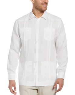 Cubavera Modern Fit Linen Guayabera Shirt, White