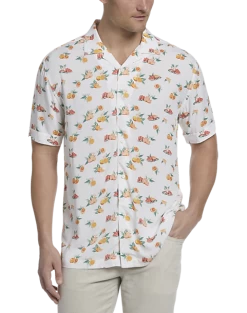 Cubavera Modern Fit Camp Shirt, White Tropical Fruit
