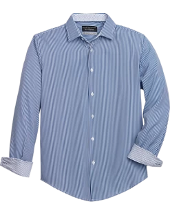 Report Collection Slim Fit Four-Way Stretch Sport Shirt, Navy Stripe