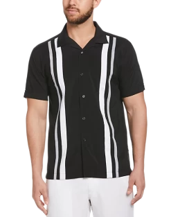 Cubavera Modern Fit Camp Collar Shirt, White Tri-Color Panels