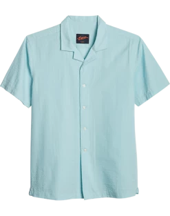 Egara Slim Fit Seersucker Short Sleeve Sport Shirt, Aqua Tonal Stripe