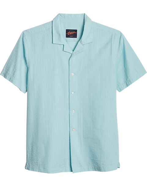 Egara Slim Fit Seersucker Short Sleeve Sport Shirt, Aqua Tonal Stripe 3 Egara Slim Fit Seersucker Short Sleeve Sport Shirt, Aqua Tonal Stripe