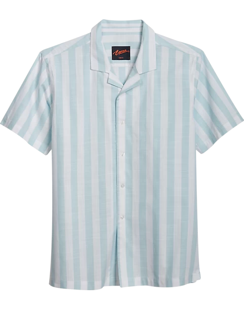 Egara Slim Fit Short Sleeve Sport Shirt, Aqua Stripe 3 Egara Slim Fit Short Sleeve Sport Shirt, Aqua Stripe