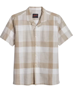 Egara Slim Fit Short Sleeve Sport Shirt, Taupe Plaid