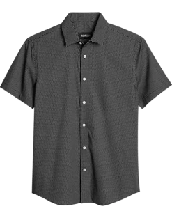 Awearness Kenneth Cole Slim Fit Short Sleeve Sport Shirt, Black Micro Dot