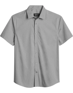 Awearness Kenneth Cole Slim Fit Short Sleeve Sport Shirt, Light Gray Geo