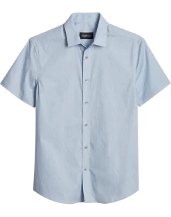 Awearness Kenneth Cole Slim Fit Short Sleeve Sport Shirt, Light Blue Rain