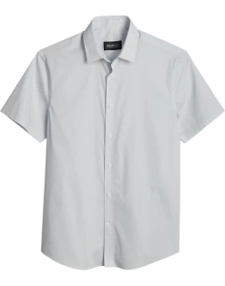 Awearness Kenneth Cole Slim Fit Short Sleeve Sport Shirt, Light Blue Gridlock