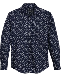 Awearness Kenneth Cole Slim Fit Spread Collar Sport Shirt, Navy Leaf Camouflage