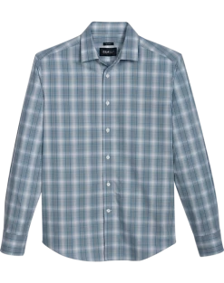 Awearness Kenneth Cole Slim Fit Spread Collar Sport Shirt, Teal Ombre Plaid