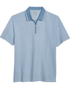 Michael Strahan Modern Fit Zip Polo, Light Blue