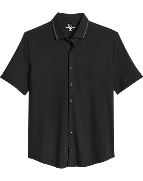Michael Strahan Modern Fit Popcorn Stitch Short Sport Shirt, Black 3 Michael Strahan Modern Fit Popcorn Stitch Short Sport Shirt, Black