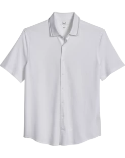 Michael Strahan Modern Fit Popcorn Stitch Short Sport Shirt, White