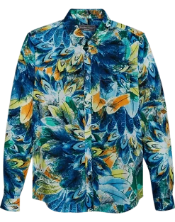 Paisley & Gray Slim Fit Button-Down Collar Sport Shirt, Blue And Yellow Feathers