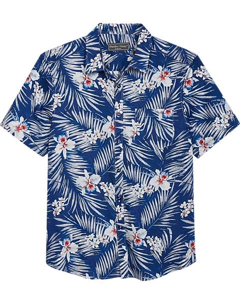 Paisley & Gray Slim Fit Spread Collar Sport Shirt, Blue Hawaiian Flower 3 Paisley & Gray Slim Fit Spread Collar Sport Shirt, Blue Hawaiian Flower