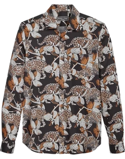 Paisley & Gray Slim Fit Spread Collar Sport Shirt, Black Leopard Print