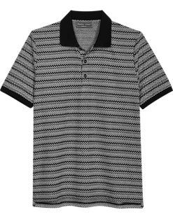 Paisley & Gray Slim Fit Polo, Black And White Zigzag Stripe