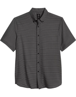 Michael Strahan Modern Fit Four-Way Stretch Short Sleeve Sport Shirt, Black Geometric