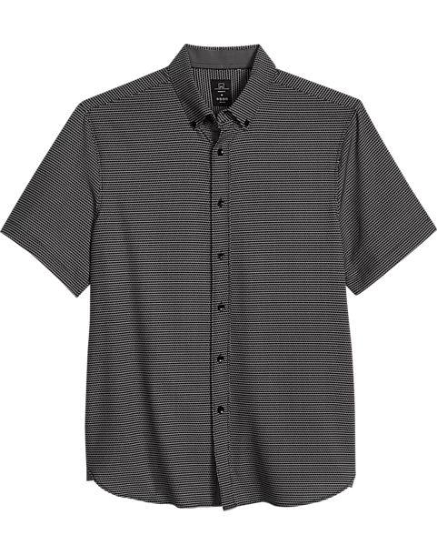 Michael Strahan Modern Fit Four-Way Stretch Short Sleeve Sport Shirt, Black Geometric 3 Michael Strahan Modern Fit Four-Way Stretch Short Sleeve Sport Shirt, Black Geometric
