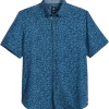 Michael Strahan Modern Fit 4-Way Stretch Short Sleeve Sport Shirt, Navy & Blue Floral -Men Clothing Shop MW40 6NGX 01 MICHAEL STRAHAN NAVY MAIN